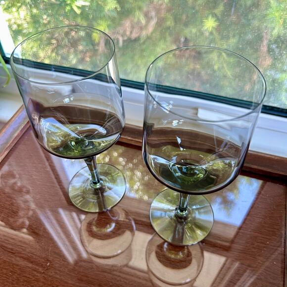 Orrefors Rhapsody Mid Century Smoke Crystal Water Glasses Wine Glasses set of 2 - Picture 3 of 9